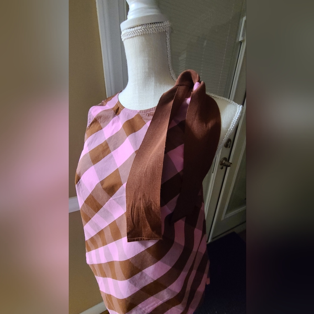J crew never worn plaid cotton top with bow at shoulder and side vent.